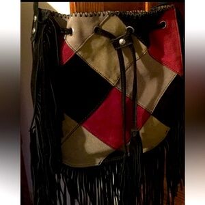PATRICIA NASH Fringe hippie boho, patch purse suede